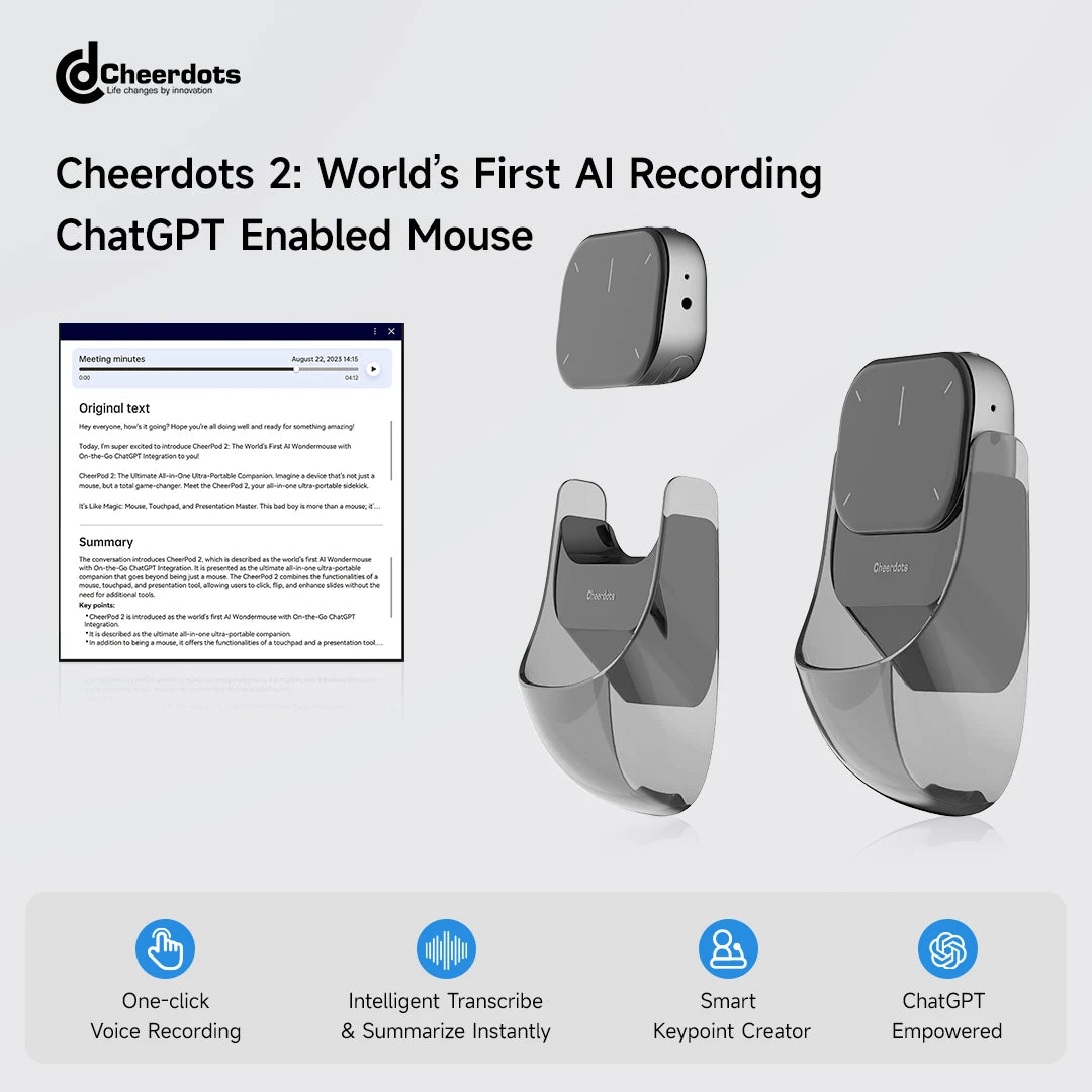 Cheerdots Mouse with AI Voice, Wireless Bluetooth Laser Pointer and Recording